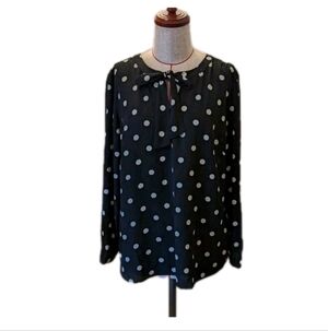 NWOT Talbots Tunic Blouse Sz XL Petite Black White Polka Dot Shirt Top Tie Neck
